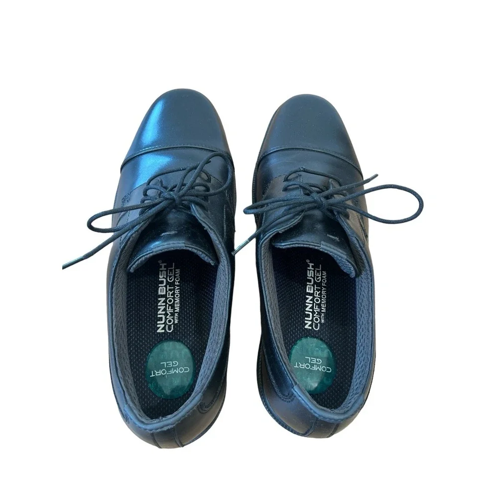 Nunn Bush Mens Black Leather Comfort Gel Memory Foam Oxford Dress Shoes Size 12M